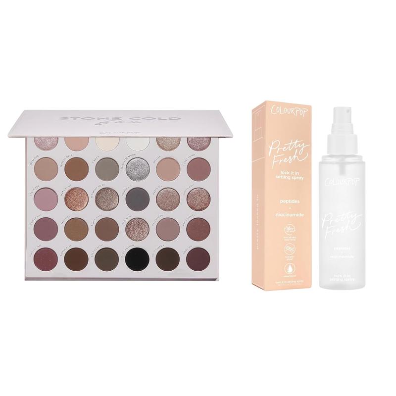 ColourPop ColourPop Stone Cold Fox Eyeshadow & Hydrating Setting Mist Bundle – 30‑Pan Cool Matte & Metallic Palette + Dewy Long‑Wear Finishing Mist