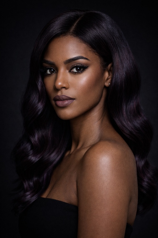 Deep Plum hair color for Deep Winter — Glossy Waves | color analysis hair guide