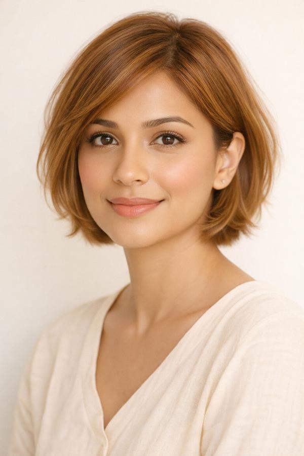 Warm Caramel hair color for Light Spring — Layered Bob | color analysis hair guide