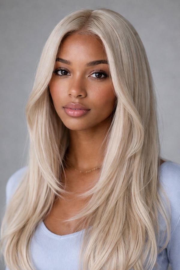 Buttery Platinum hair color for Light Summer — Long Straight | color analysis hair guide