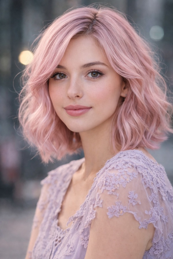 Soft Pink hair color for Light Summer — Wavy Bob | color analysis hair guide