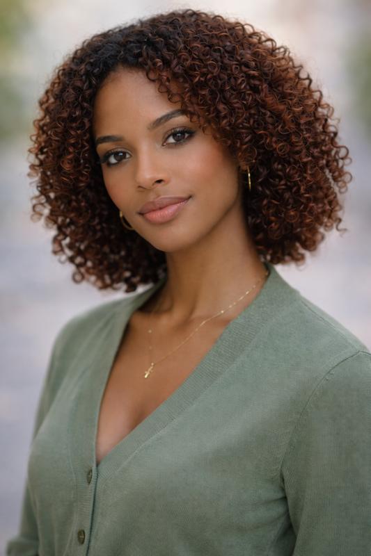 Auburn Curls hair color for Soft Autumn — Natural Curly Bob | color analysis hair guide
