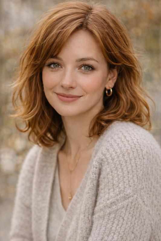 Golden Caramel hair color for Soft Autumn — Wavy Lob | color analysis hair guide