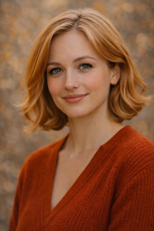 Golden Auburn hair color for True Autumn — Wavy Bob | color analysis hair guide