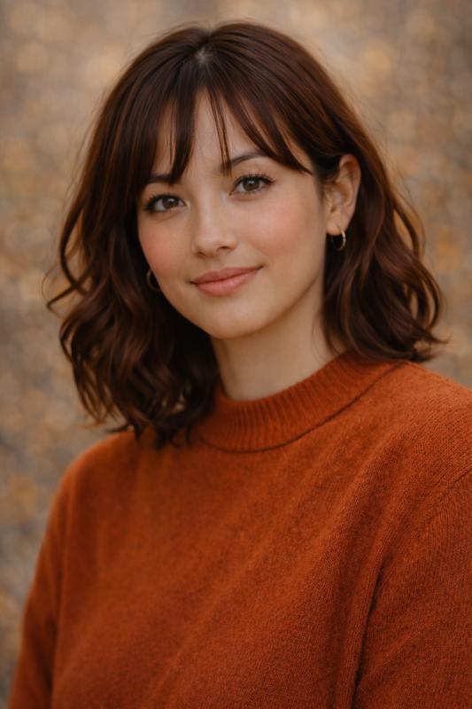 Deep Warm Brown hair color for True Autumn — Bob with Bangs | color analysis hair guide