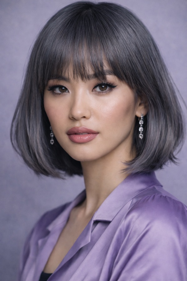 Steel Grey hair color for True Summer — Blunt Bob with Fringe | color analysis hair guide