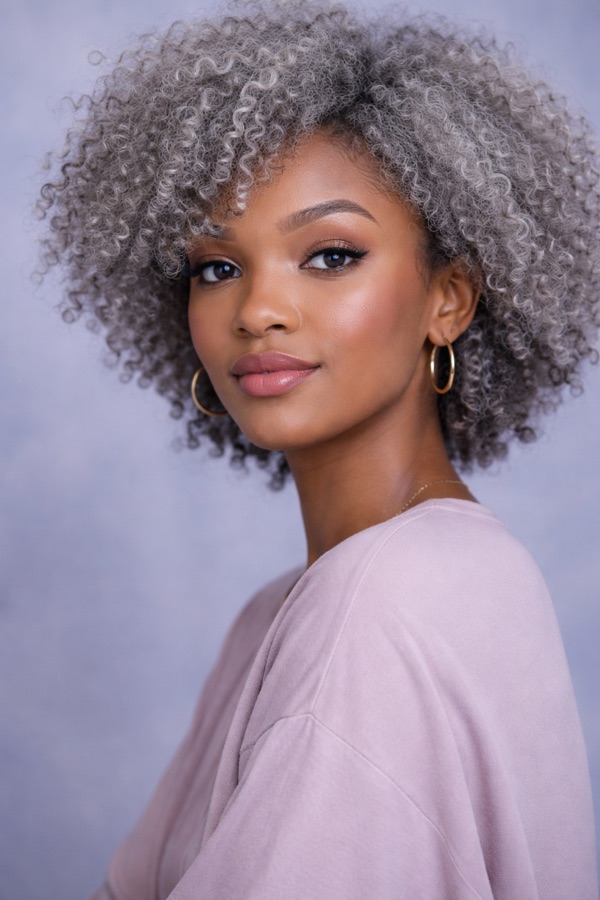 Silver Grey hair color for True Summer — Natural Coily Afro | color analysis hair guide