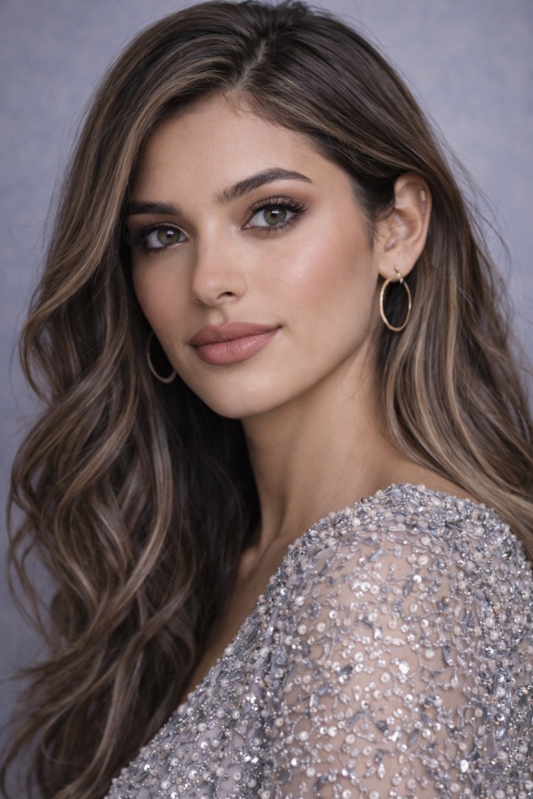 Ash Brown hair color for True Summer — Long Waves with Highlights | color analysis hair guide