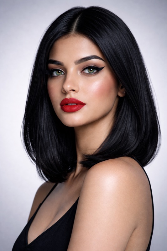 Jet Black hair color for True Winter — Sleek Straight Lob | color analysis hair guide