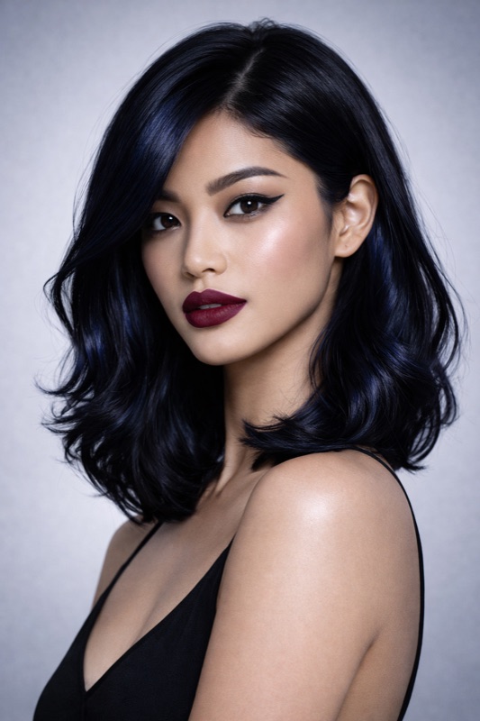 Blue-Black hair color for True Winter — Glossy Waves | color analysis hair guide