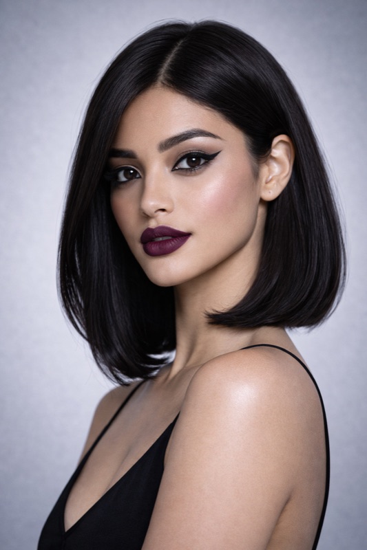 Cool Espresso hair color for True Winter — Blunt Bob | color analysis hair guide