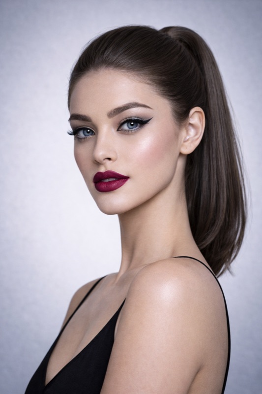Ash Brown hair color for True Winter — High Ponytail | color analysis hair guide