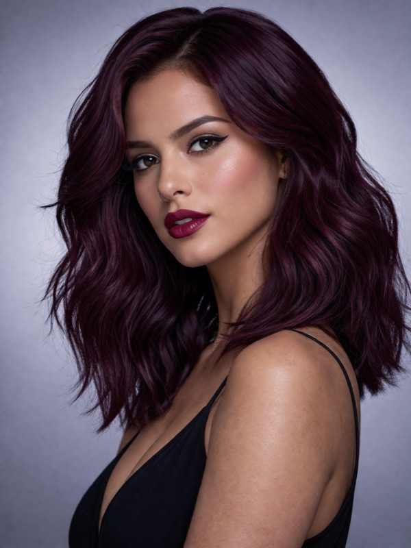 Deep Burgundy hair color for True Winter — Glossy Waves | color analysis hair guide