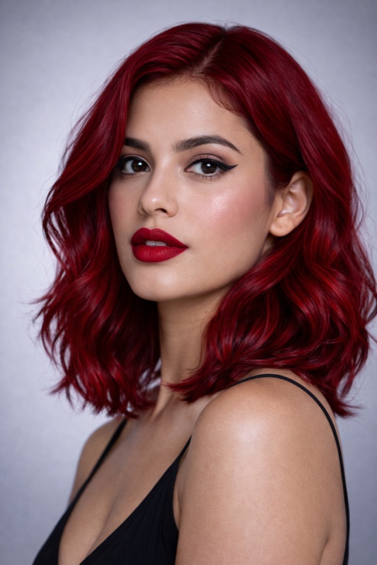 Cherry Red hair color for True Winter — Glossy Waves | color analysis hair guide